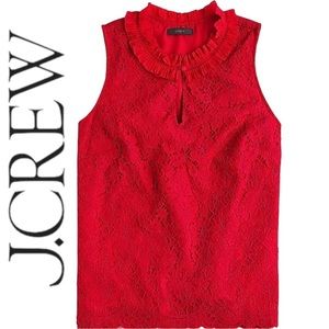 J.Crew Sleeveless Red Lace Ruffle Neck Top Size XXS NWT.